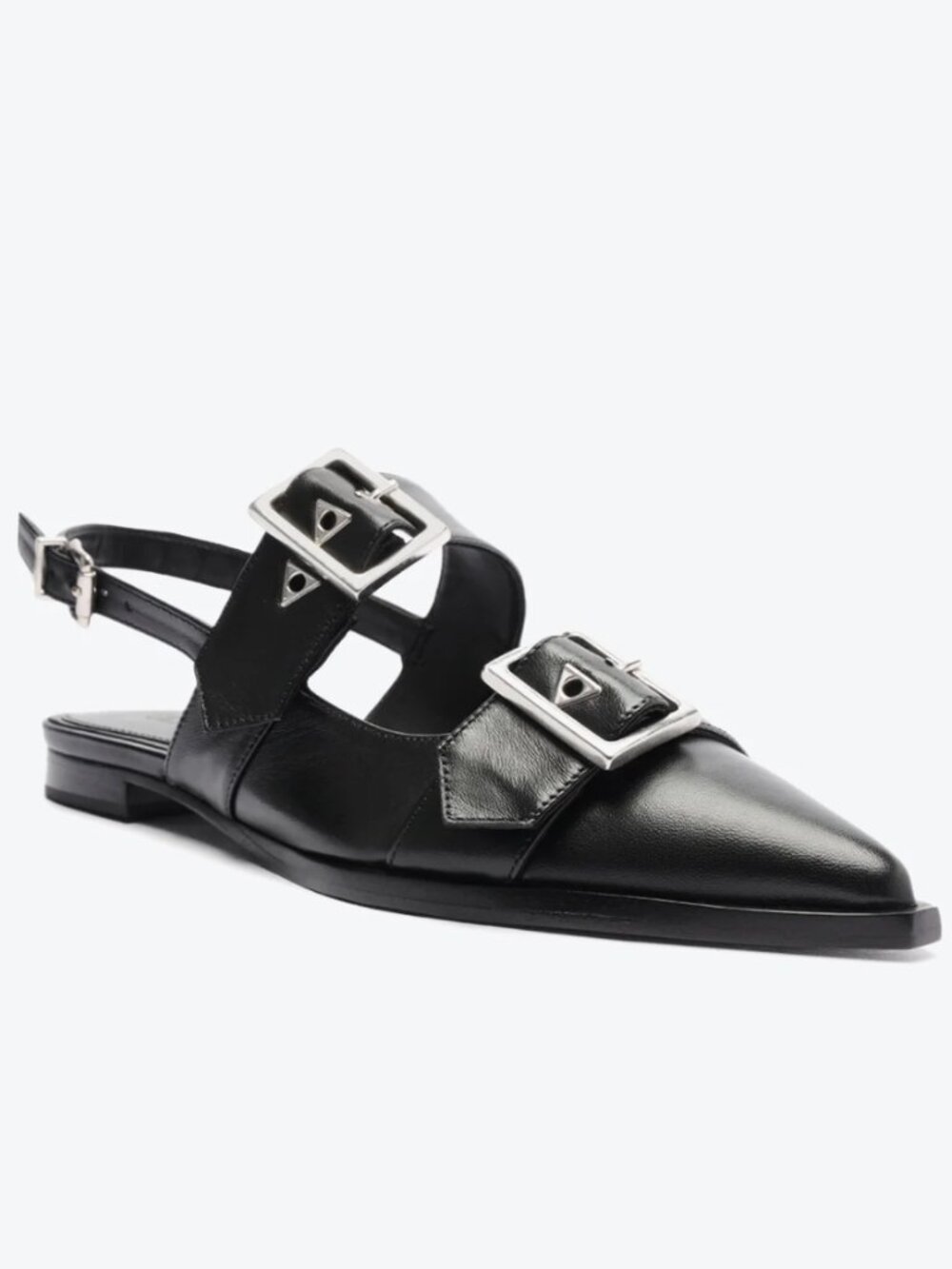 New SCHUTZ Size 11 Darla Sling Leather Flat Black Pointed Slingback New in Box